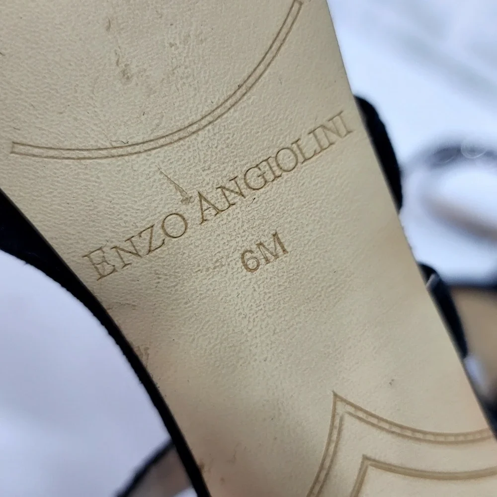 Enzo Angiolini Eataelon Black‎ Suede Rhinestone Heels Leather Upper 6M Glam Luxe